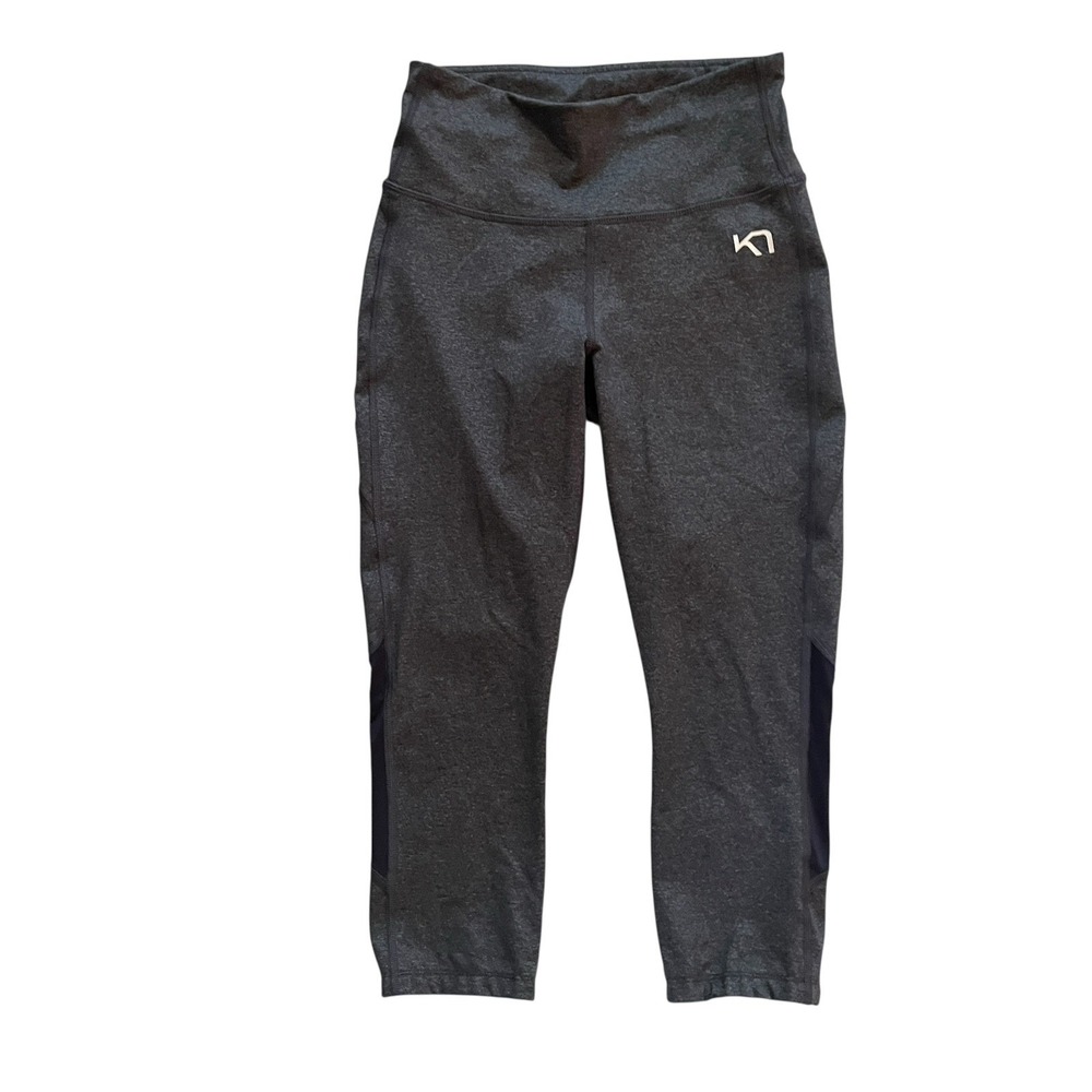 Kari Traa Women's Size S Gray Crop Capri Leggings Black Mesh Athletic